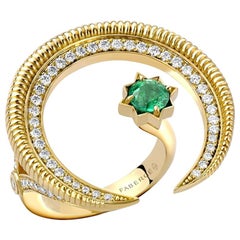 Fabergé 18k Yellow Gold Emerald Hilal Crescent Ring with Split Shank, US Clients