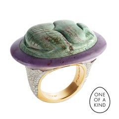 Fabergé 18k Yellow Gold Green Jasper Scarab Beetle Ring with Diamonds