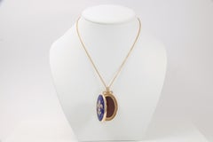 Fabergé 18k Yellow Gold Oval Blue Enamel Locket Pendant 37 Diamonds Fleur de Lys