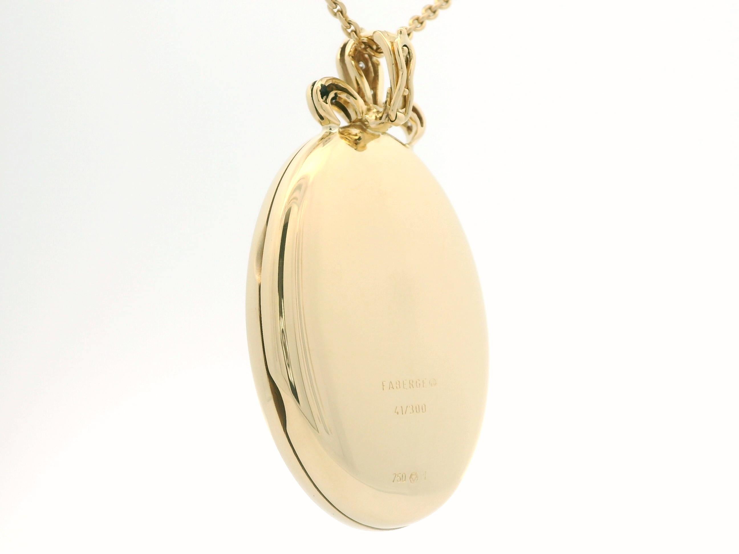 Fabergé 18k Gelbgold Oval Blau Emaille Medaillon Anhänger 37 Diamanten Fleur de Lys im Angebot 1