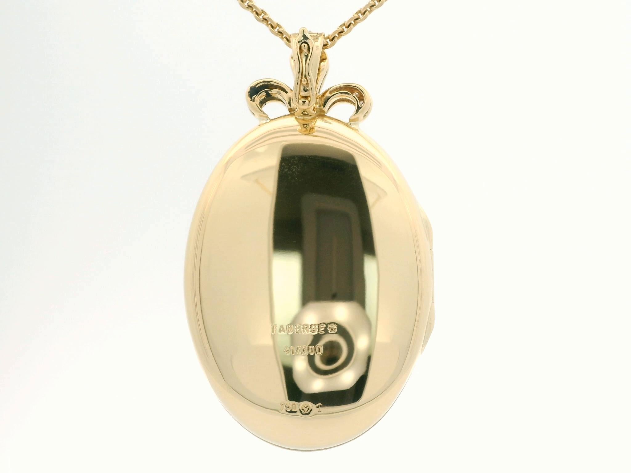 Fabergé 18k Gelbgold Oval Blau Emaille Medaillon Anhänger 37 Diamanten Fleur de Lys im Angebot 2