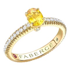 Fabergé 18k Yellow Gold Oval Yellow Sapphire Fluted Ring with Diamond Shoulders