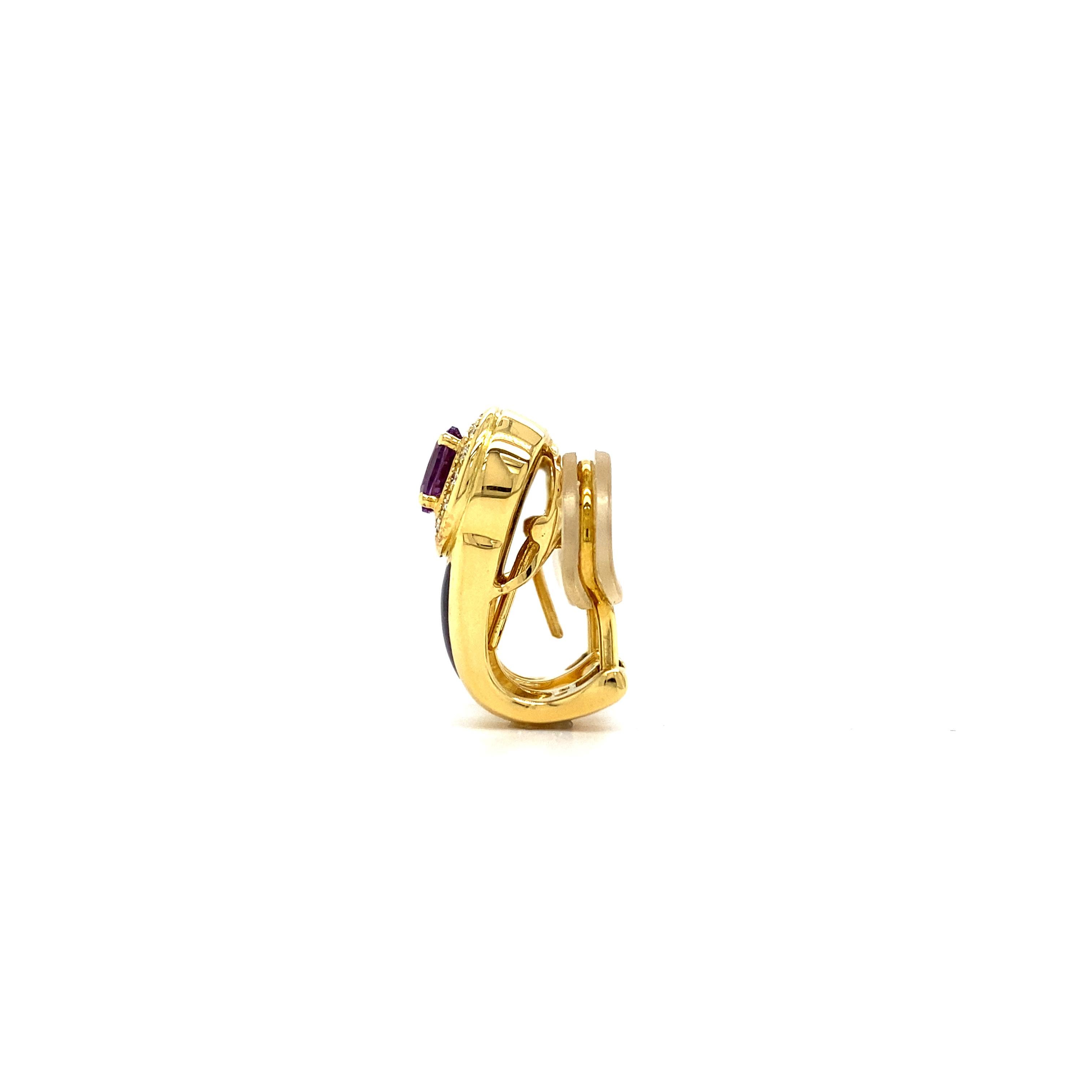 Fabergé Amethyst lila Emaille Ohrringe 18k Gelbgold 28 Diamanten 0,28 ct im Angebot 1