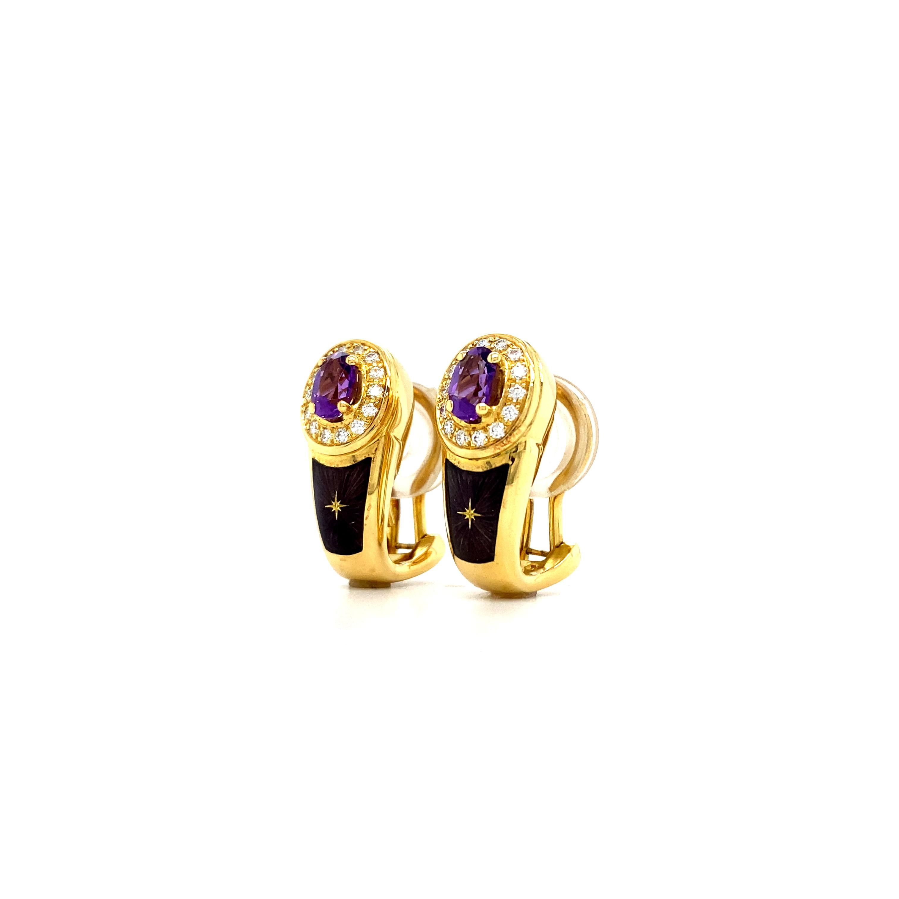 Fabergé Amethyst lila Emaille Ohrringe 18k Gelbgold 28 Diamanten 0,28 ct (Zeitgenössisch) im Angebot