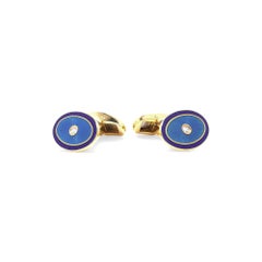 Fabergé 18KT Gold Blue Enamel & Diamond Cufflinks Fabergé 18KT Gold Blue Enamel & Diamond Cufflinks