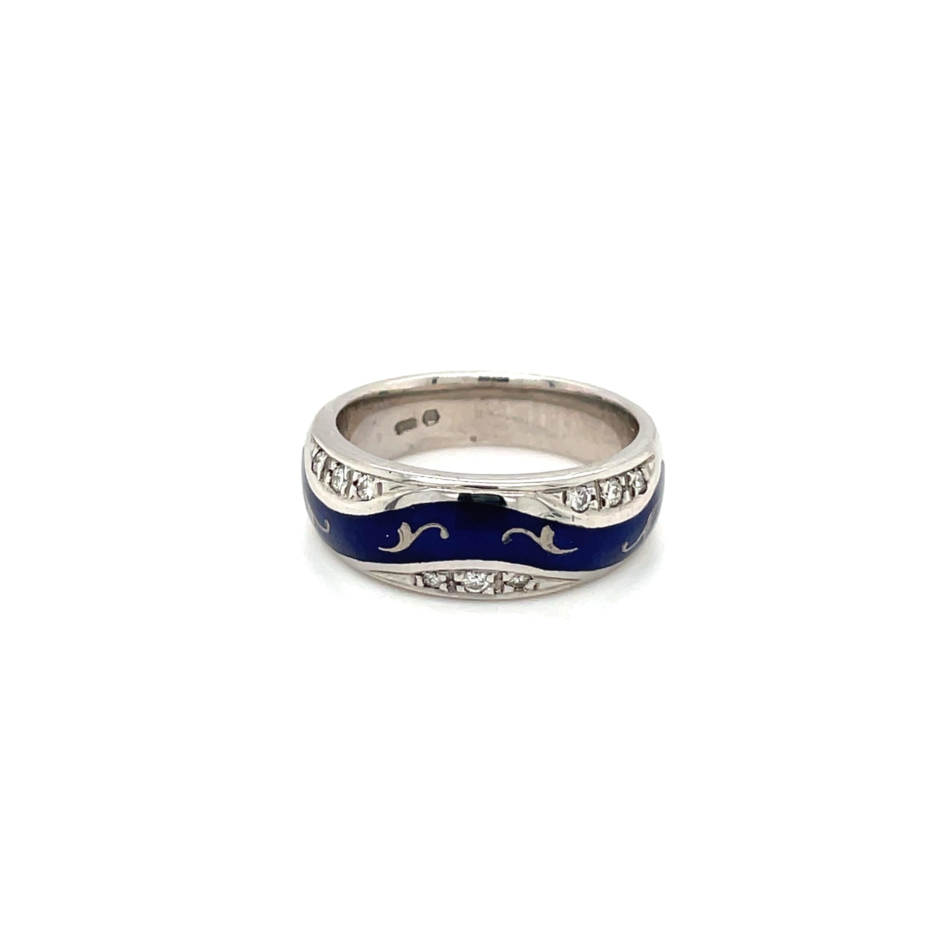Bague à anneau Fabergé en or 18 carats, diamant 0,15 carat et émail bleu #67/1000, certificat Neuf - En vente à New York, NY