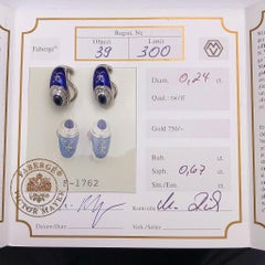 Modern Faberge Gold Diamond Cabochon Sapphire and Enamel Earrings