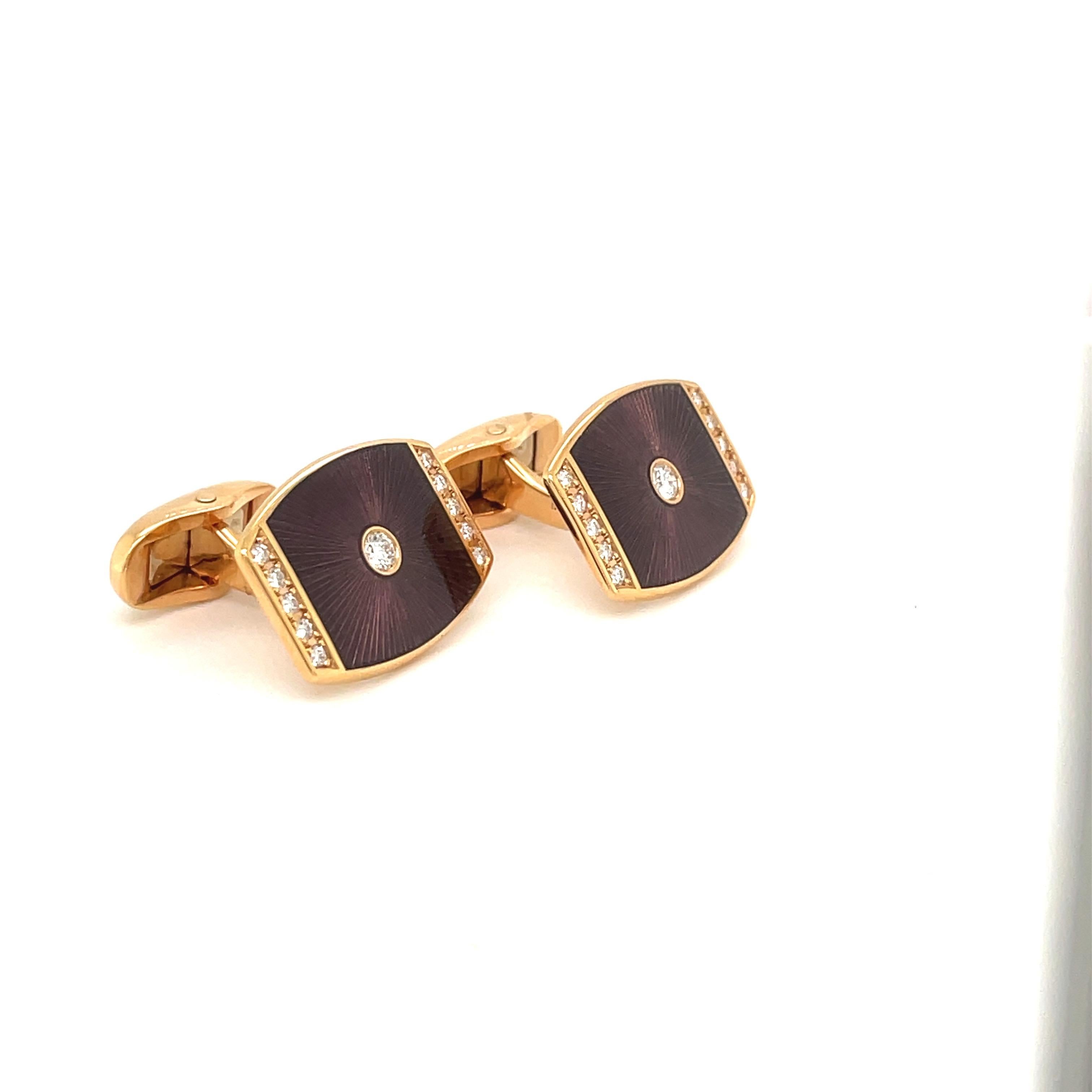 Faberge 18kt Rose Gold Enamel and Diamond 0.32ct Cuff Links #135/1000 In New Condition For Sale In New York, NY