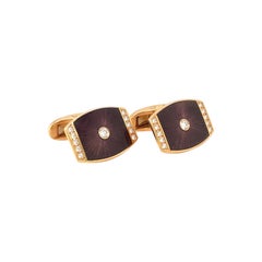 Faberge 18kt Rose Gold Enamel and Diamond 0.32ct Cuff Links #135/1000