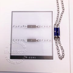 Faberge 18 Karat White Gold and Blue Enamel Chain, Certificate