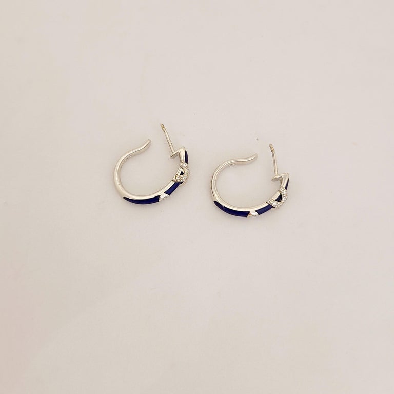 Faberge 18kt White Gold Diamond 0.22ct. and Blue Enamel Hoop Earrings ...