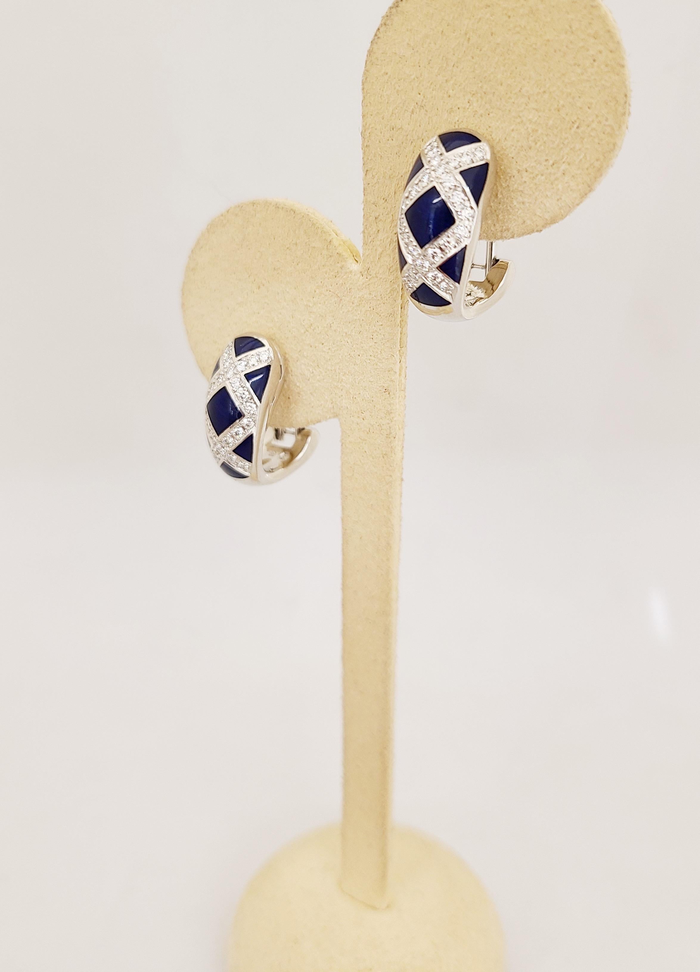 Ohrringe von Faberge aus 18 Karat Gold mit Diamant 0,48 Karat und blauer Emaille, Zertifikat (Art nouveau) im Angebot