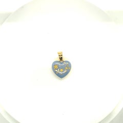 Faberge 18 Karat Yellow Gold and Perriwinkle Blue Enamel Heart Pendant Charm