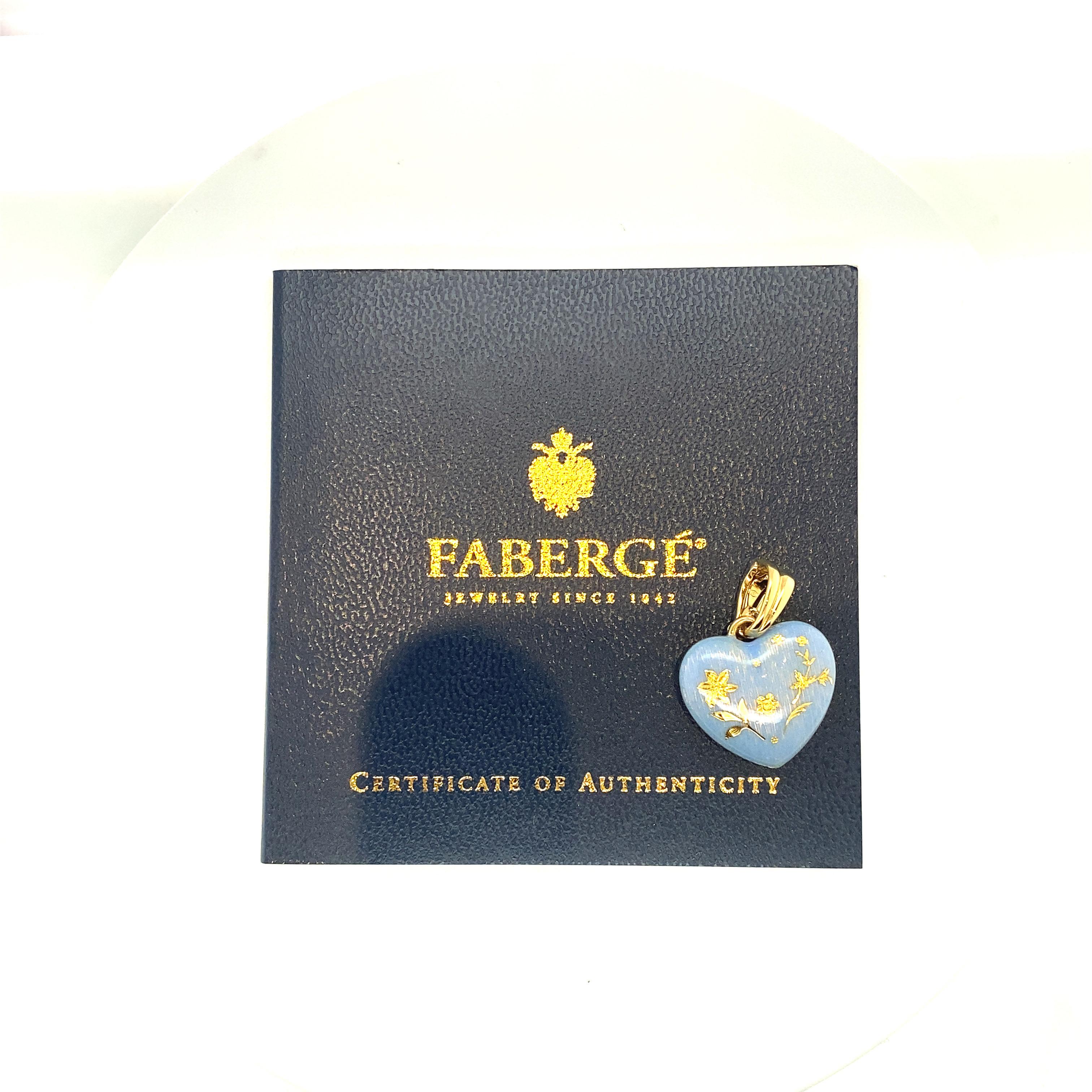 Contemporary Faberge 18 Karat Yellow Gold and Perriwinkle Blue Enamel Heart Pendant Charm For Sale