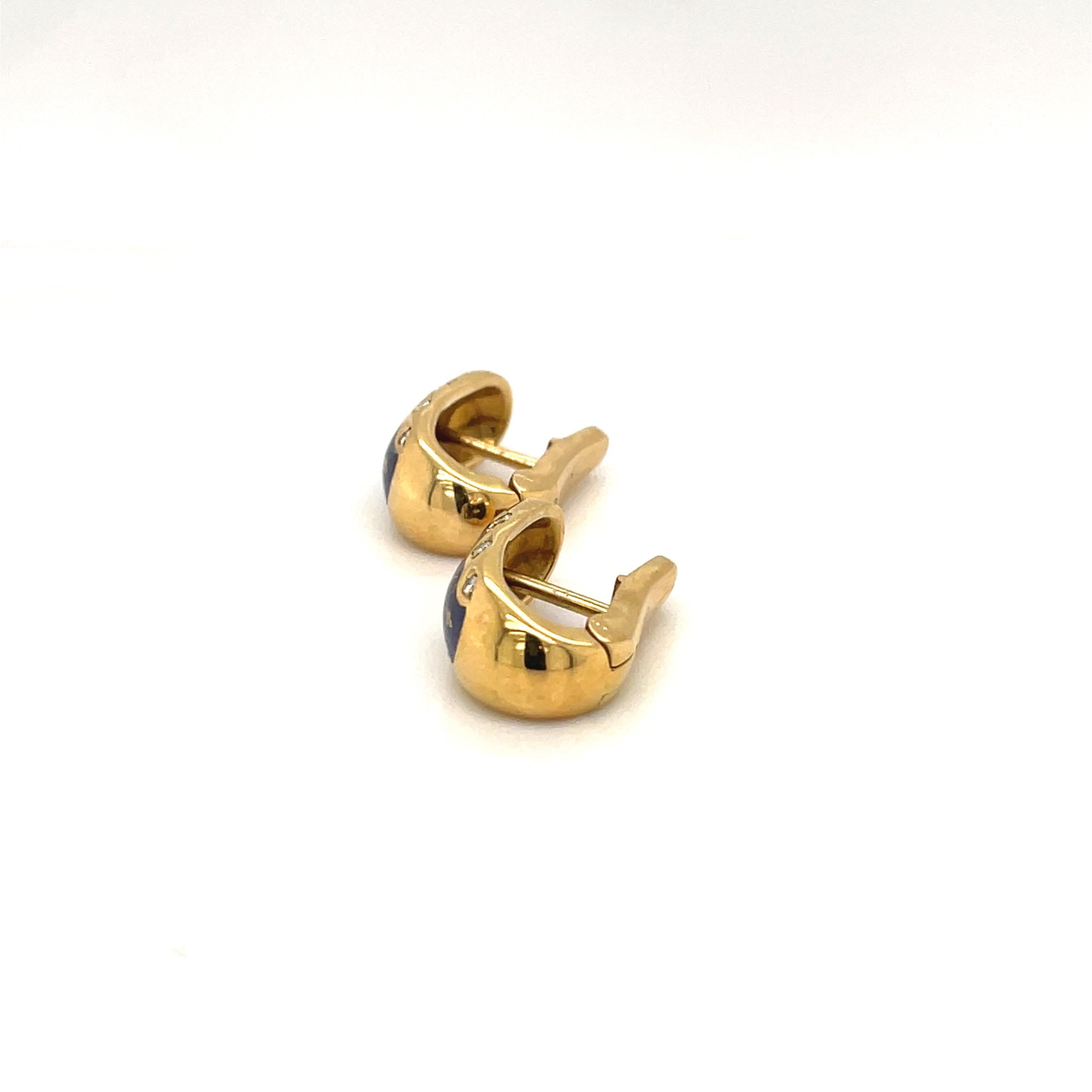 Faberge 18kt Yellow Gold Diamond 0.24Cts. & Blue Enamel Huggy Earrings #51/300 2