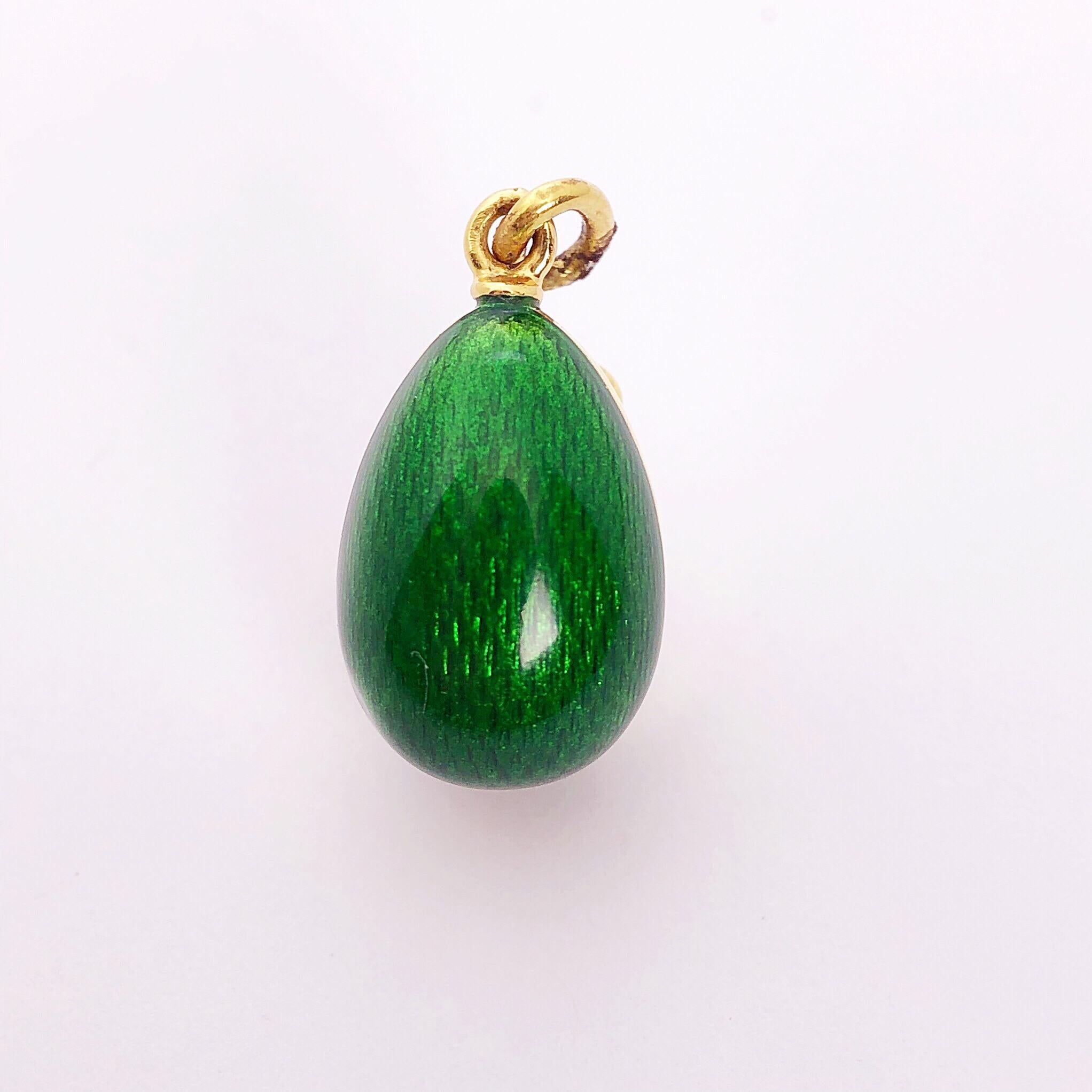 Modern Faberge 18Kt Yellow Gold & Guilloché Caged Egg pendant w/ Diamonds & Certificate
