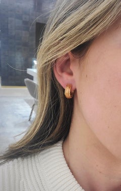 Faberge 18 Karat Gold Peach Enamel Huggy Earrings #96/300, with Certificate