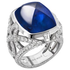 Fabergé 19ct Cabochon Sapphire Ring With Diamonds In 18K White Gold, US Clients