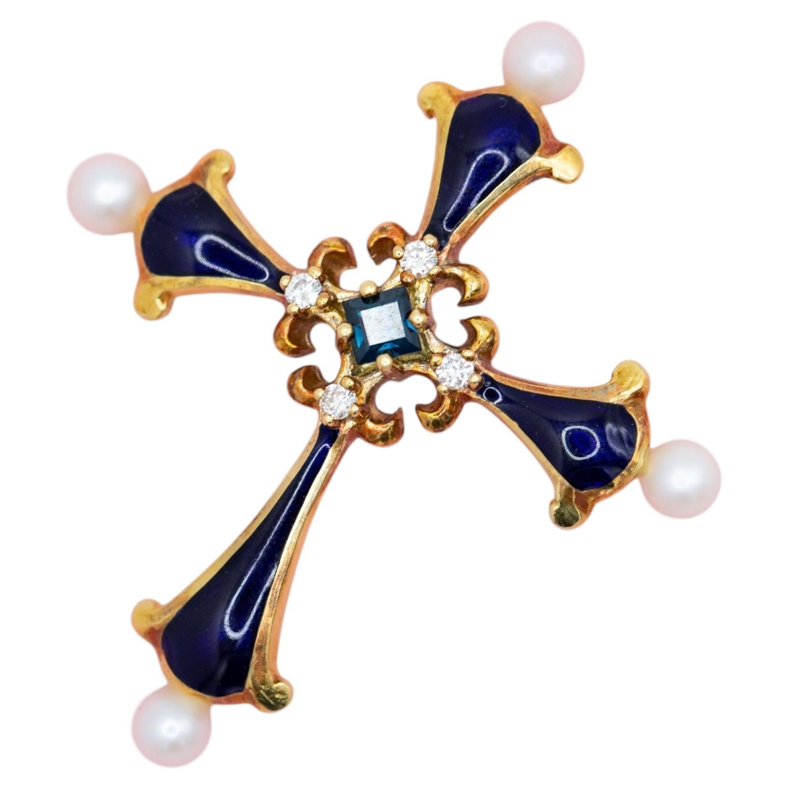 Faberge 1983 : Franklin Mint Midnight Cross Pendant in 18K solid gold and enamel