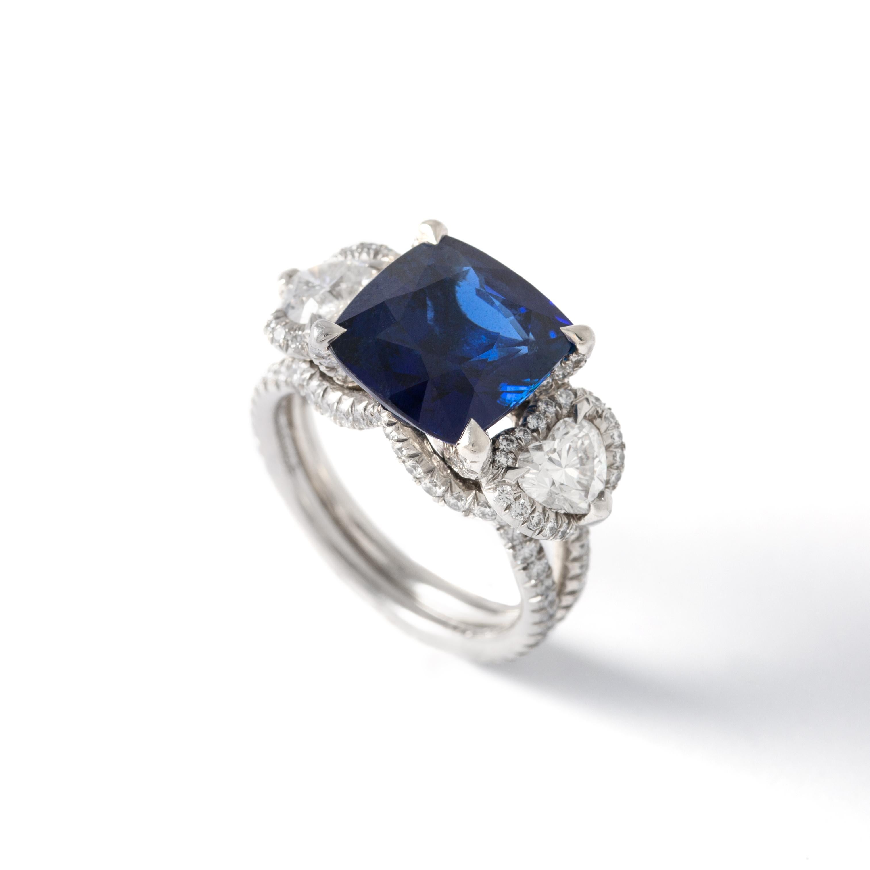 Contemporary Fabergé 6.01 Carat Burmese Non Heated Natural Sapphire Diamond Ring