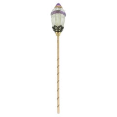 Antique Fabergé Amethyst Quartz and Diamond Stick Pin