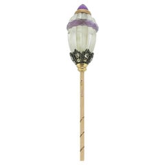 Antique Fabergé Amethyst Quartz and Diamond Stick Pin
