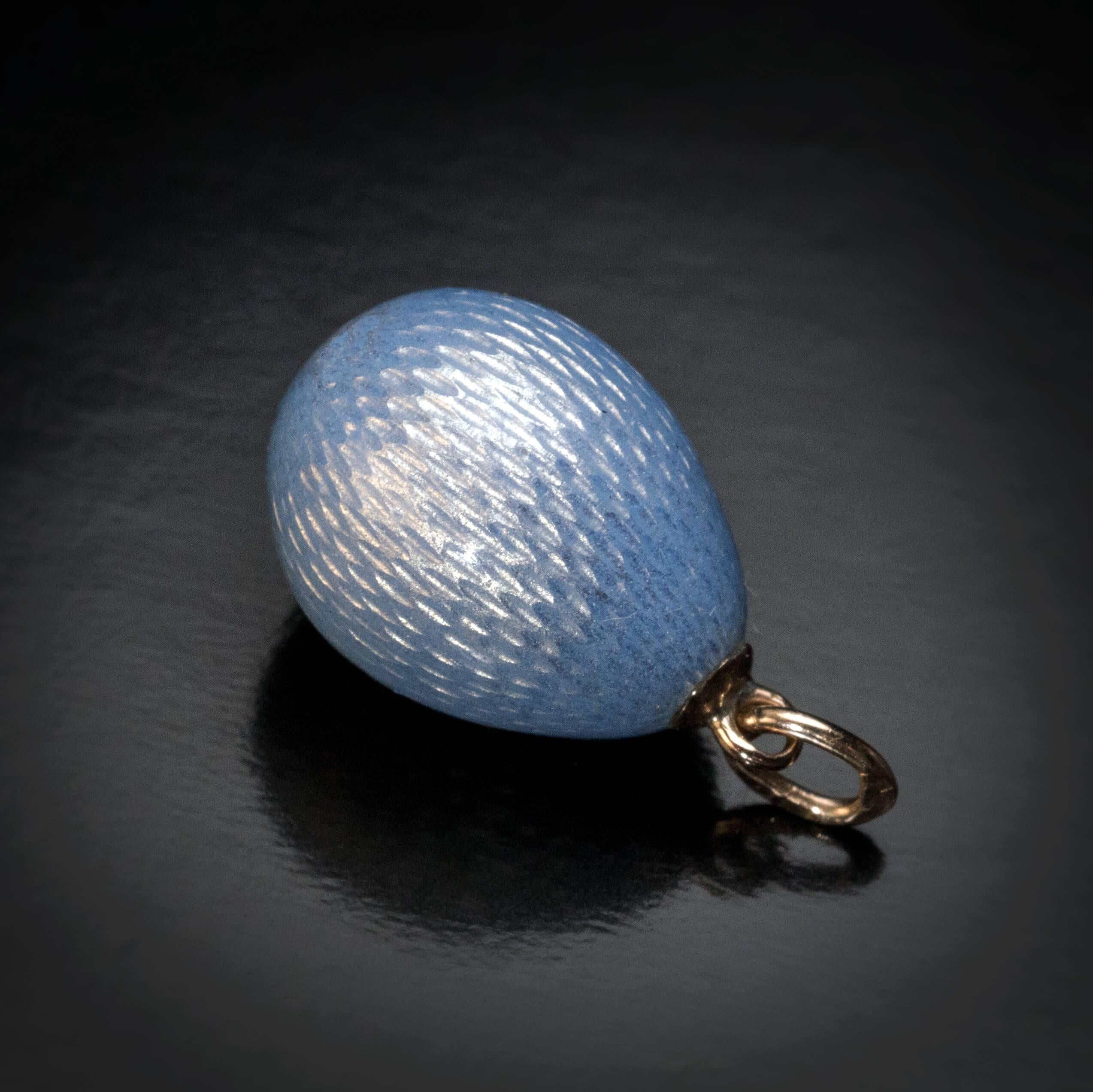 Women's FABERGE Antique Blue Guilloche Enamel Miniature Egg Pendant 1900s For Sale