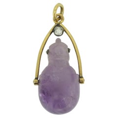 Fabergé Antique Carved Amethyst and Diamond Baby Chick Swinging Pendant