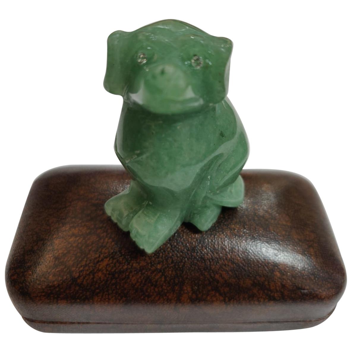 Faberge Antique Imperial Russian Dog Figure in Nephrite Stone with Diamond Eyes For Sale