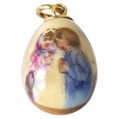 Fabergé Antique Painted Gold Egg Pendant, Workmaster Andrei Adler, Circa 1900