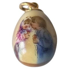 Faberge Antique Painted Gold Egg Pendant, Workmaster Andrei Adler
