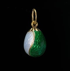 Faberge Antique Russian Art Nouveau Guilloche Enamel Gold Egg Pendant