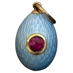 Faberge Antique Russian Guilloche Enamel Miniature Egg Pendant 1900s