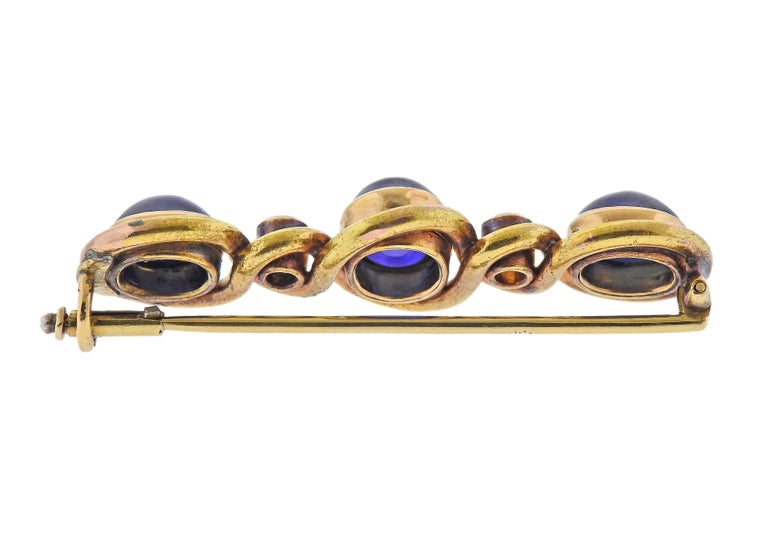 Cabochon Faberge Antique Sapphire Diamond Gold Brooch For Sale