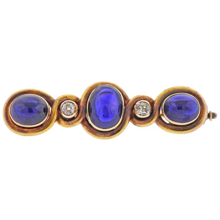 Faberge Antique Sapphire Diamond Gold Brooch For Sale at 1stDibs ...