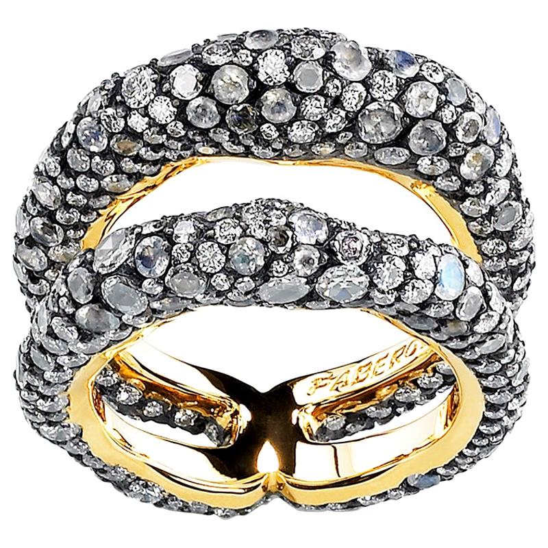 Fabergé Après Minuit 18K Gold Diamond Encrusted Double Band Ring, US Clients For Sale