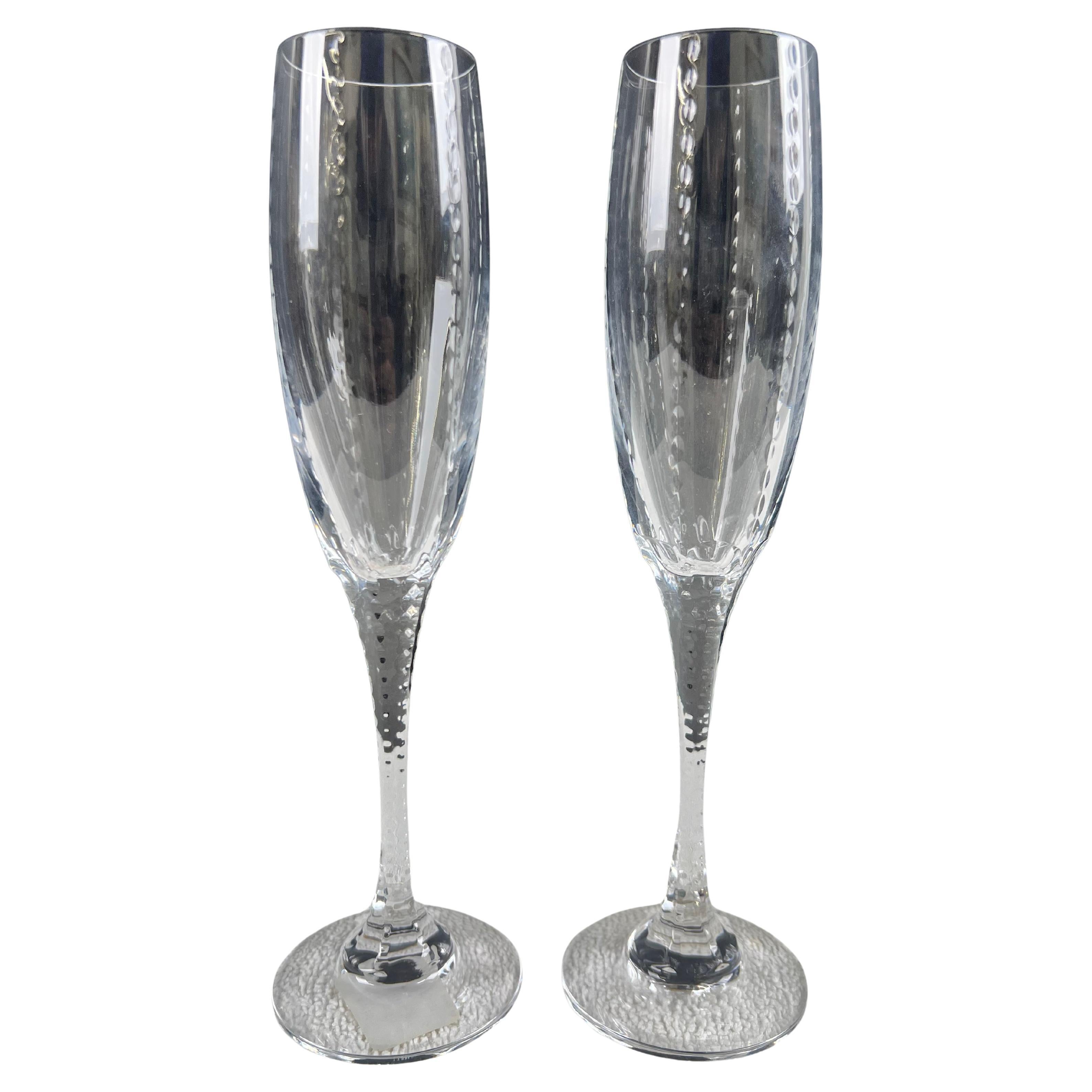 Faberge Atelier Bristol Crystal 10 inch Champagne Flutes, a Set of 2