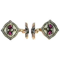 Fabergé, August Frederik Hollming, 14 Karat Gold Ruby and Diamond Cufflinks