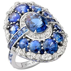 Fabergé Aurora 18K White Gold Sapphire & Diamond Oval Statement Ring, US Clients