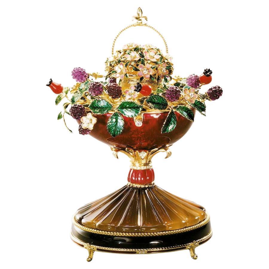 Fabergé "Herbst"-Ei Objekt, 18k Gelbgold, transluzentes Email,  3,34ct G VS im Angebot