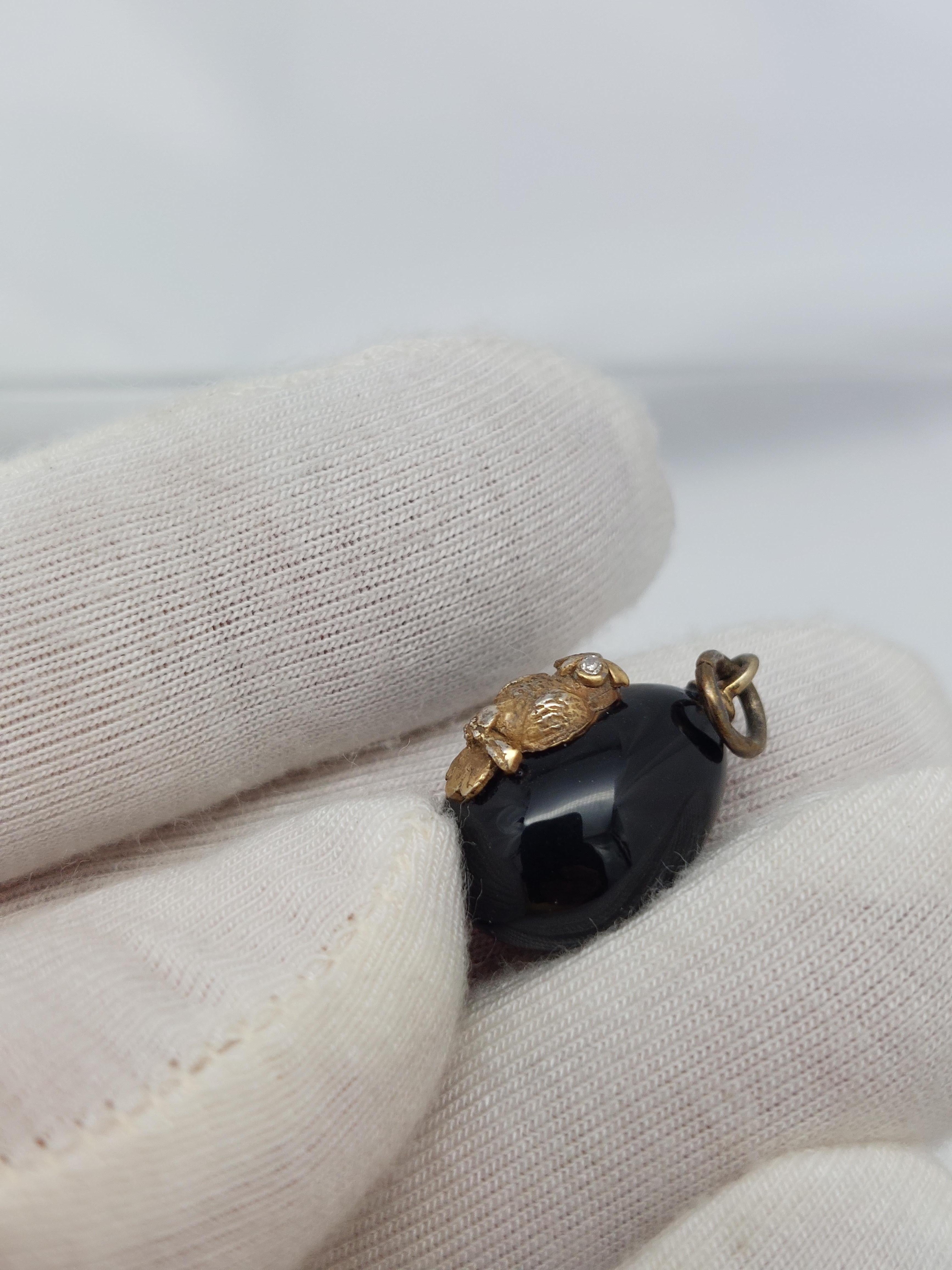 Artisan Faberge’ Black Enamel “Owl” Egg Pendant- Circa 1886 For Sale