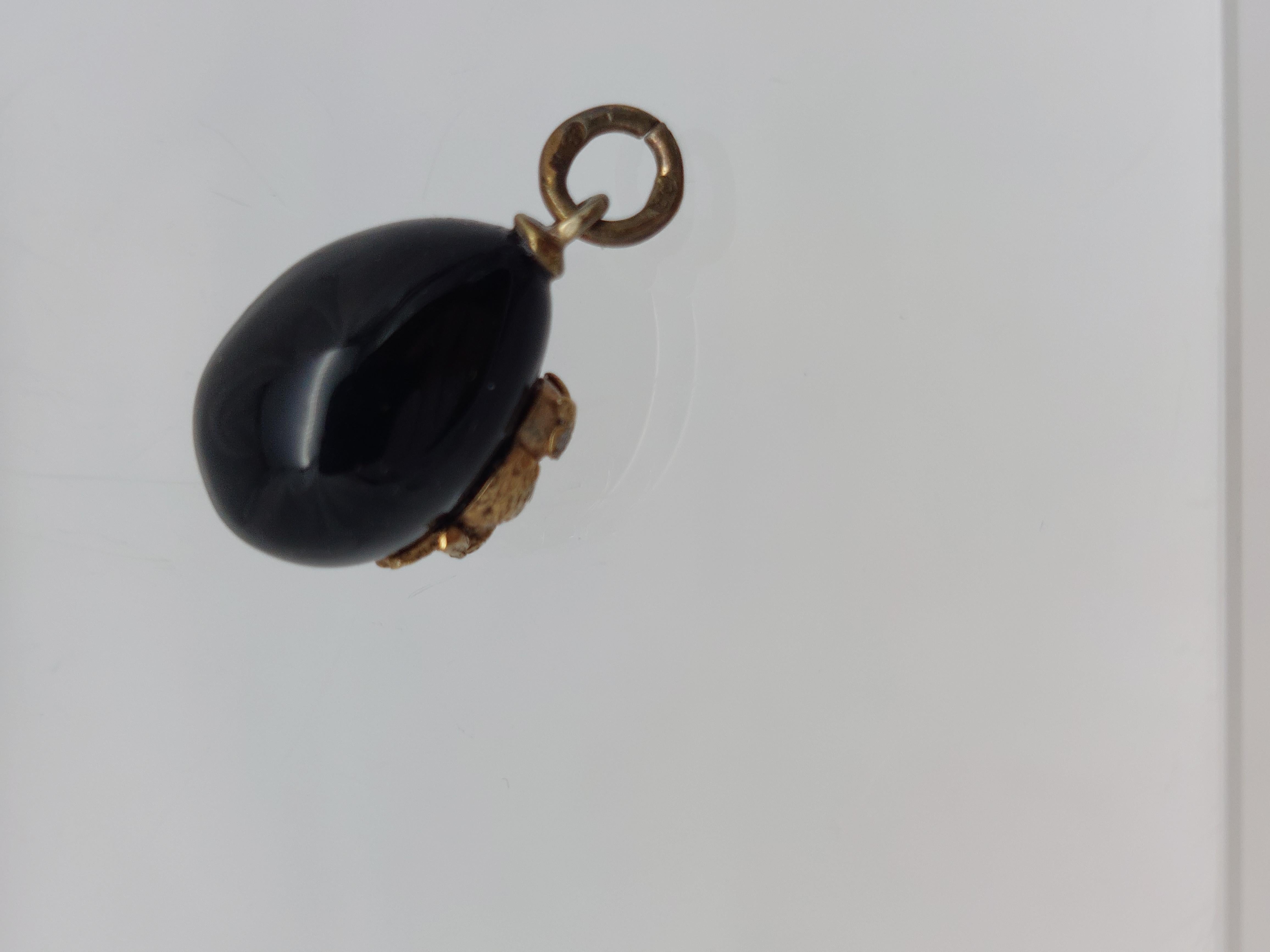 Faberge’ Black Enamel “Owl” Egg Pendant- Circa 1886 In Good Condition For Sale In Vero Beach, FL