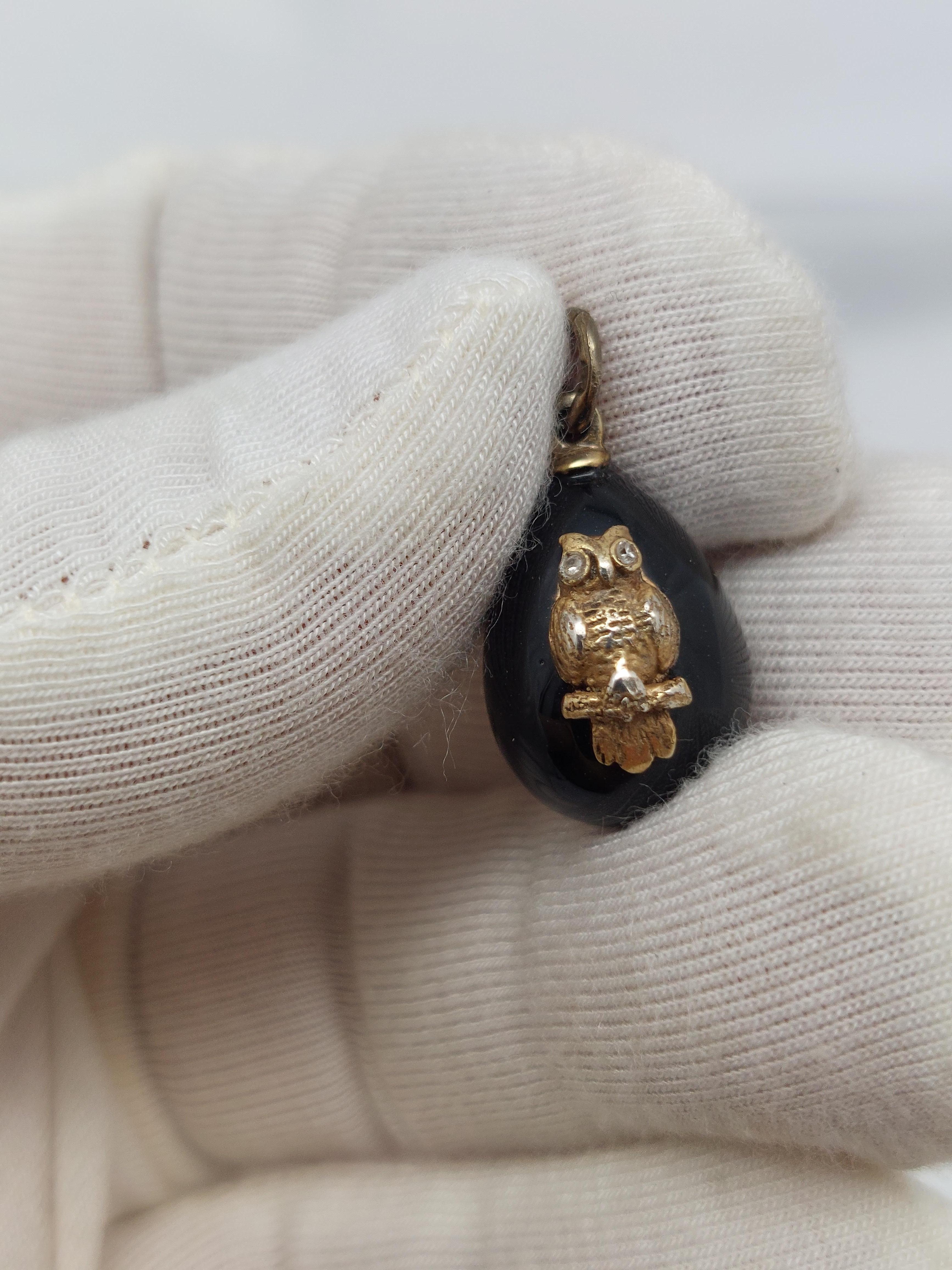 Women's or Men's Faberge’ Black Enamel “Owl” Egg Pendant- Circa 1886 For Sale