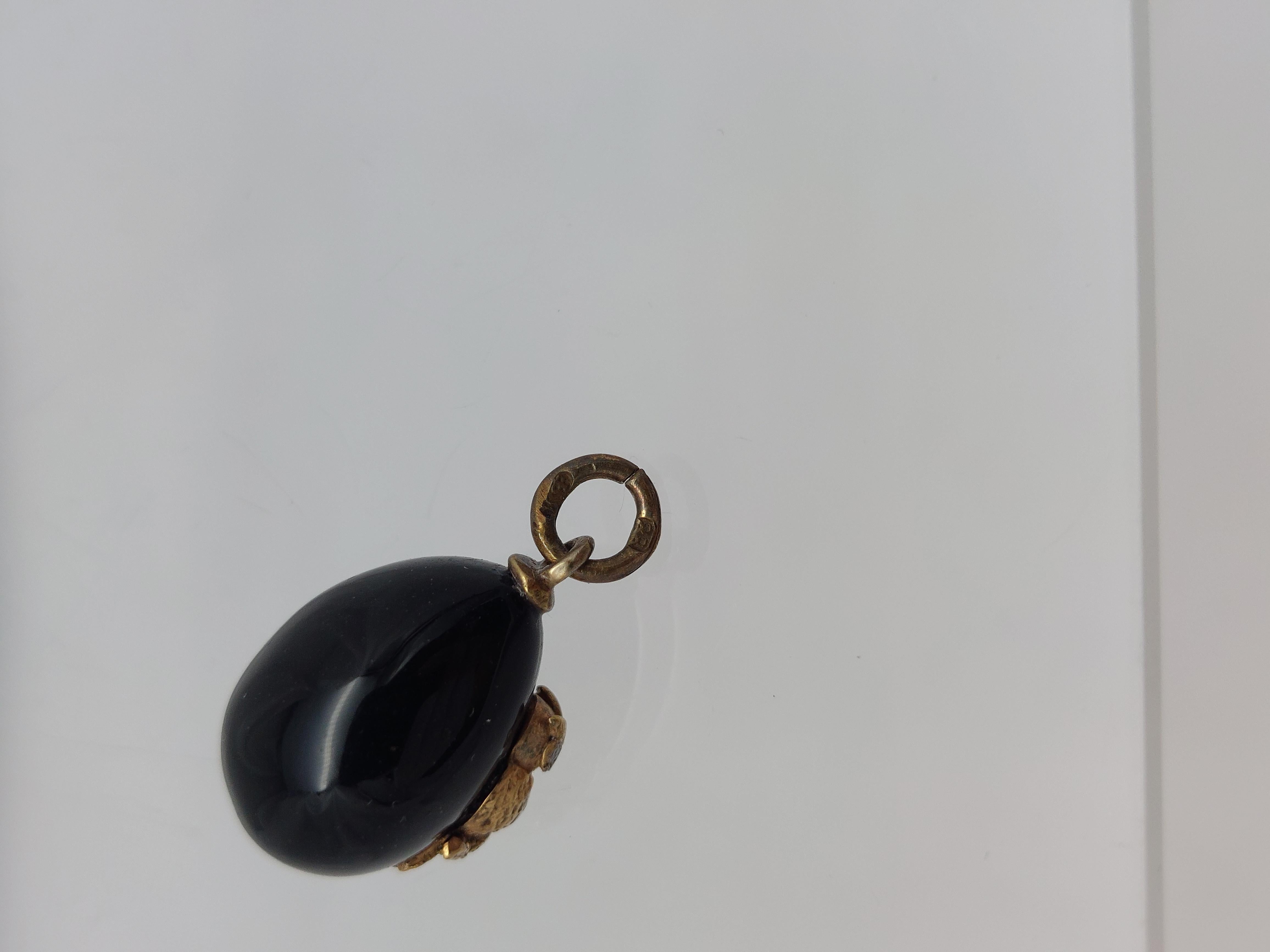 Faberge’ Black Enamel “Owl” Egg Pendant- Circa 1886 For Sale 2