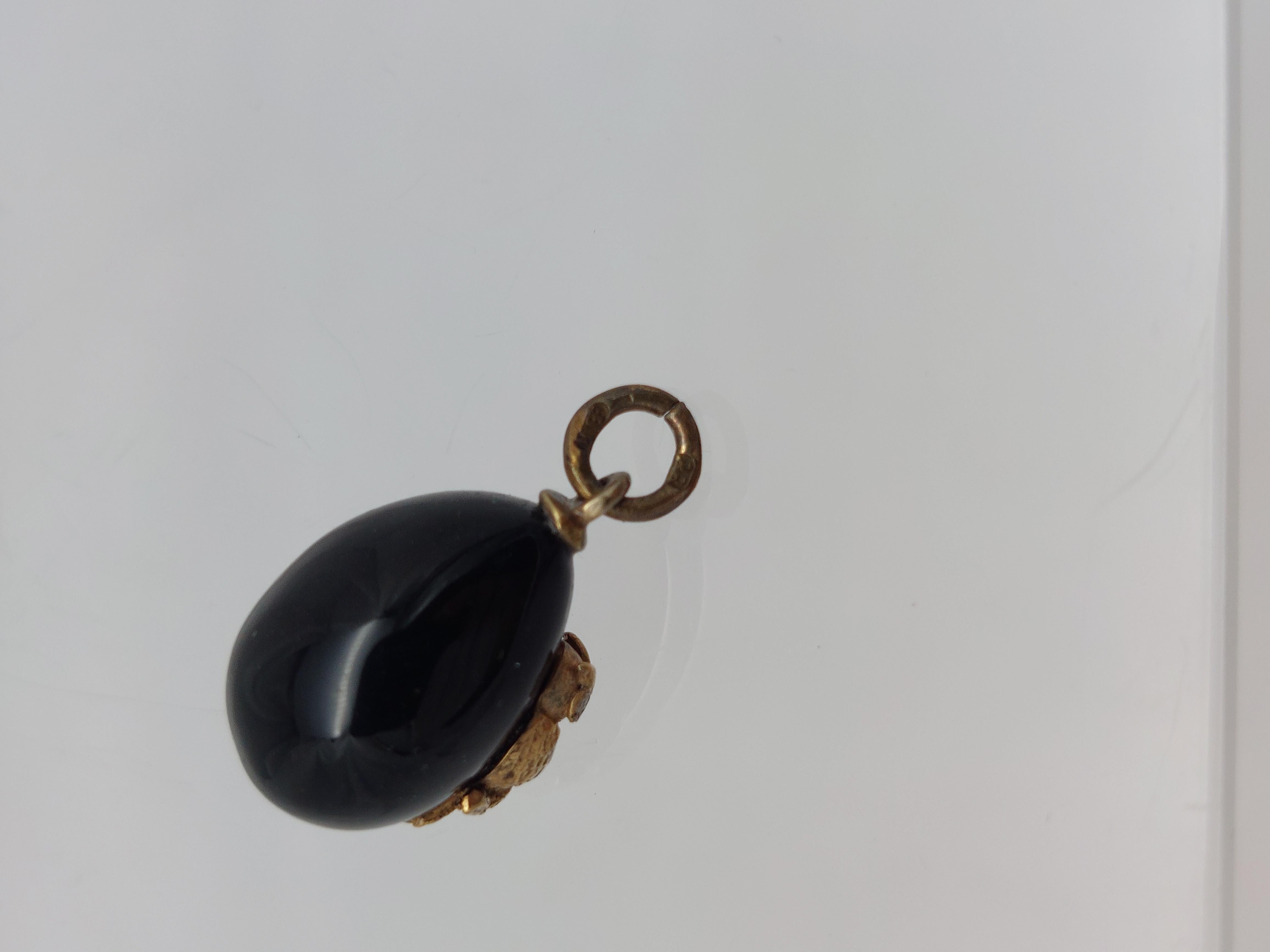 Faberge’ Black Enamel “Owl” Egg Pendant- Circa 1886 For Sale 3