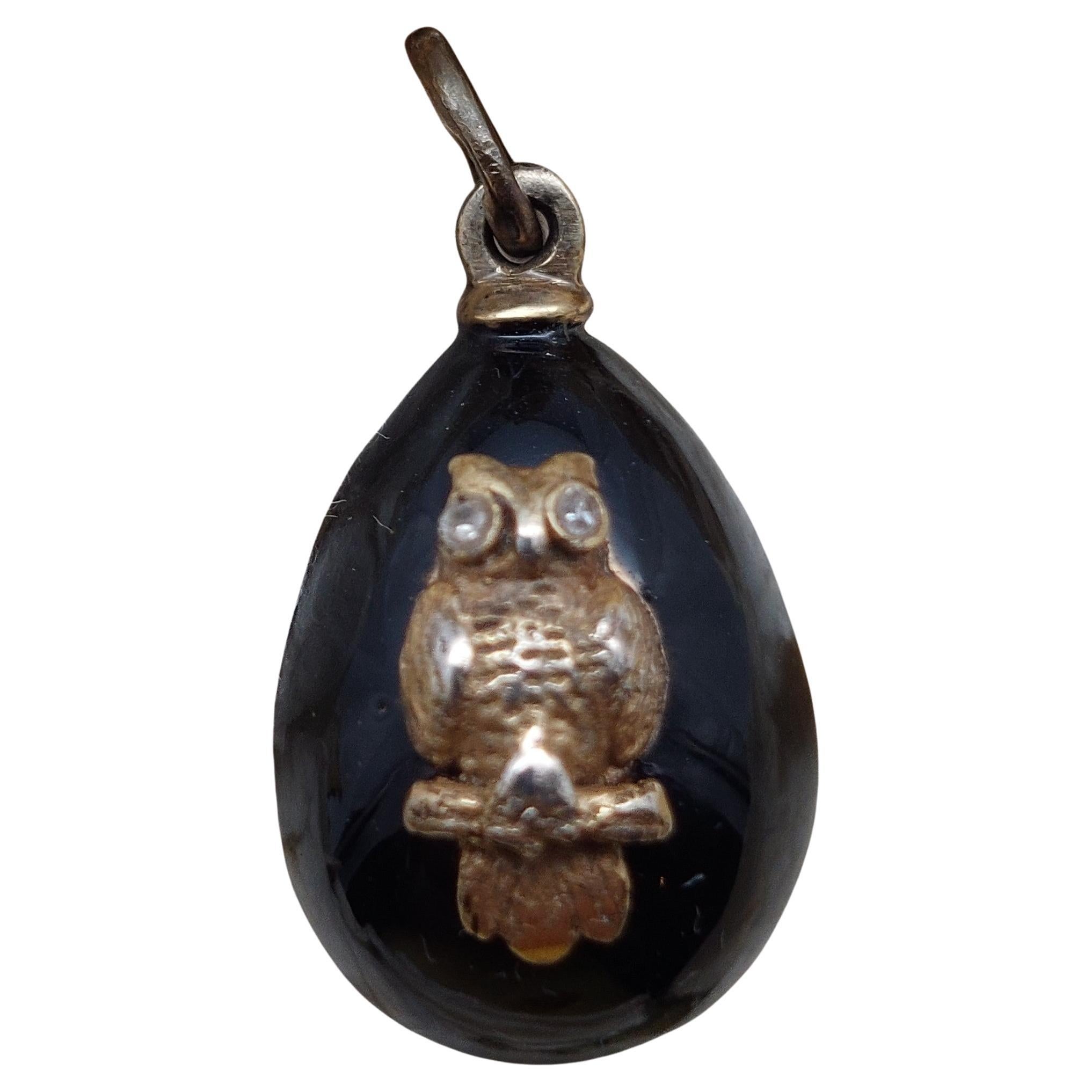 Faberge’ Black Enamel “Owl” Egg Pendant- Circa 1886 For Sale