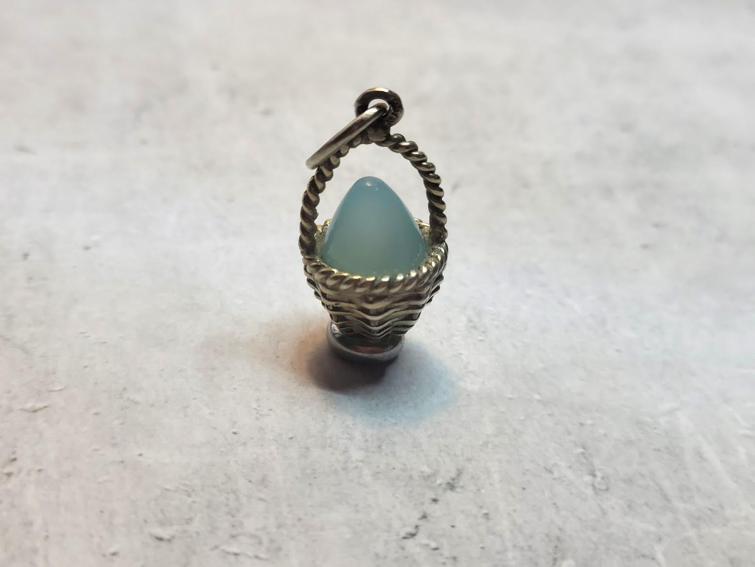Pear Cut Fabergé Blue Chalcedony Egg Pendant, Workmaster Anders Johan Nevalainen