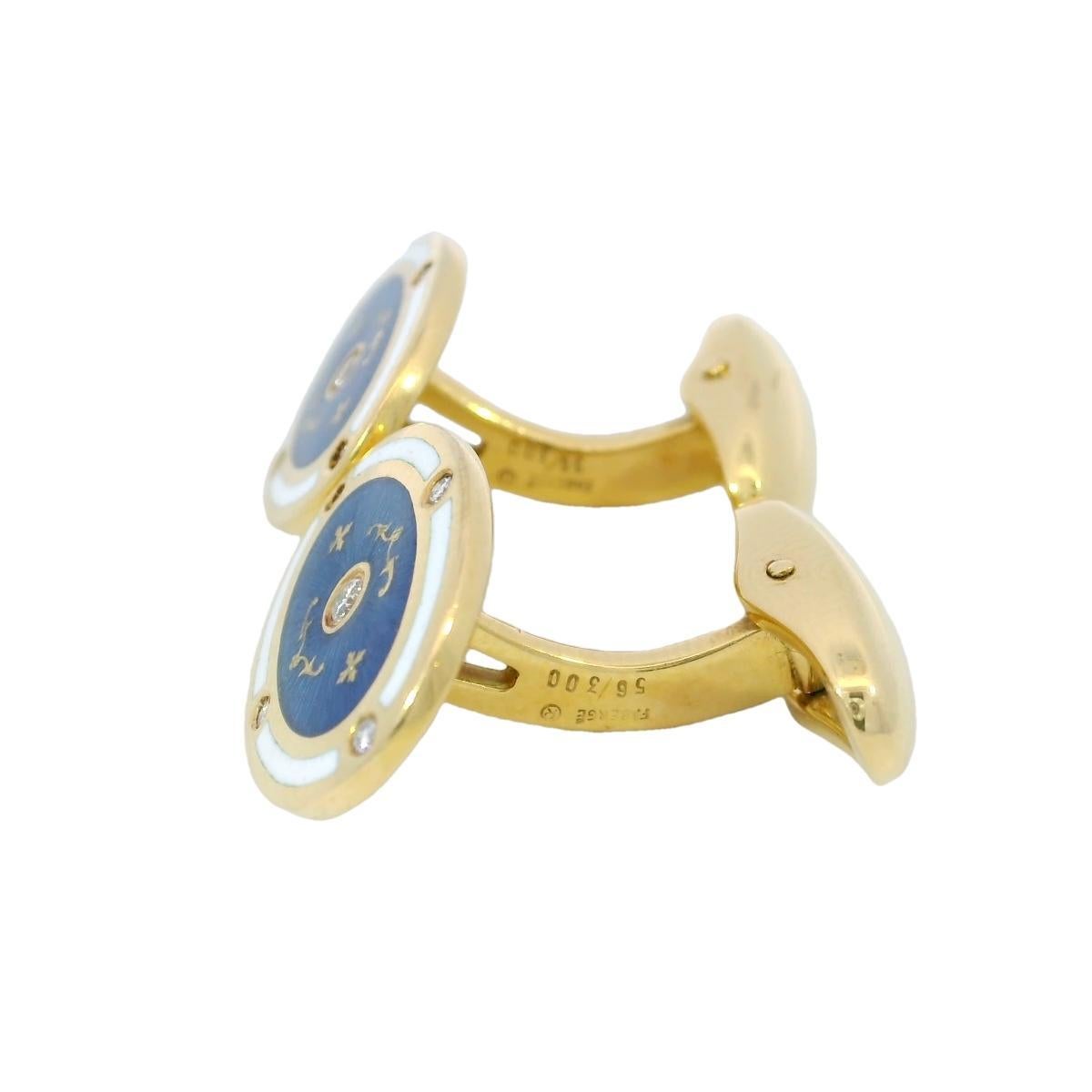 Fabergé Blaue Emaille und Diamanten Manschettenknöpfe aus 18K Gelbgold Limitierte Produktion für Damen oder Herren im Angebot