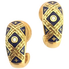 Modern Faberge Blue Enamel and Diamond Earring F2279BL