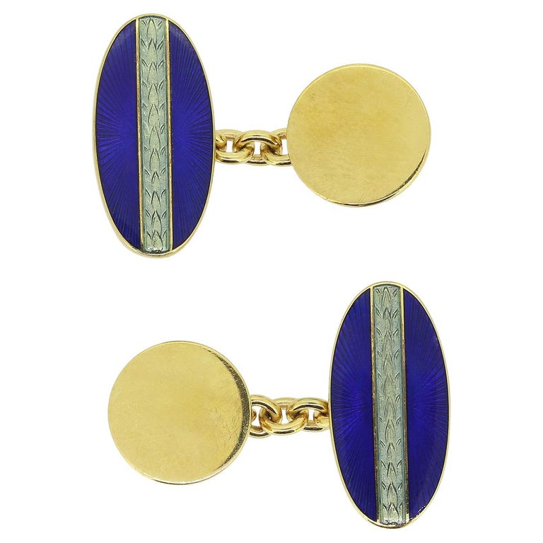Fabergé Blue Enamel Chain Link Cufflinks For Sale at 1stDibs